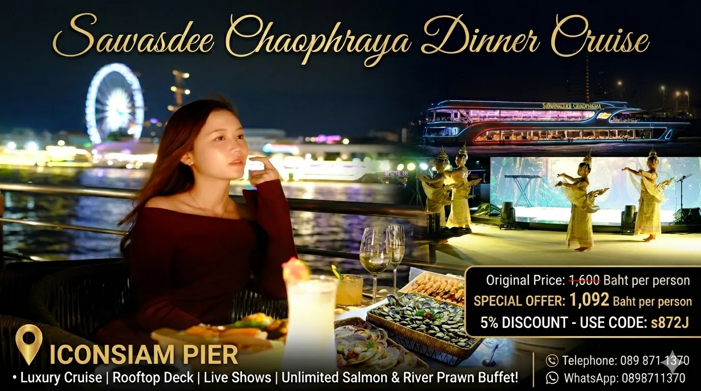 Discount ticket price with Sawasdee Chaophraya dinner cruise in Bangkok